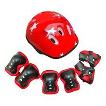 Casco Niños Protección Kit Rodilleras Muñequeras Coderas - Negro - Ver 1