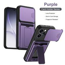 Kompatibel dengan Casing Ponsel Oppo A6 Pro/F31 5G, Casing Ponsel dengan Slot Kartu dan Penyangga, Dilengkapi Lensa Kamera Geser dan Penyangga. - Purple - View 10