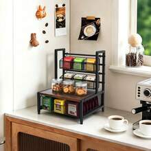 Tea Bag Organizer, Tea Bag Holder For The Kitchen, Countertop Teabag Organizer With Drawer Basket - Black + Vintage Brown - View 1