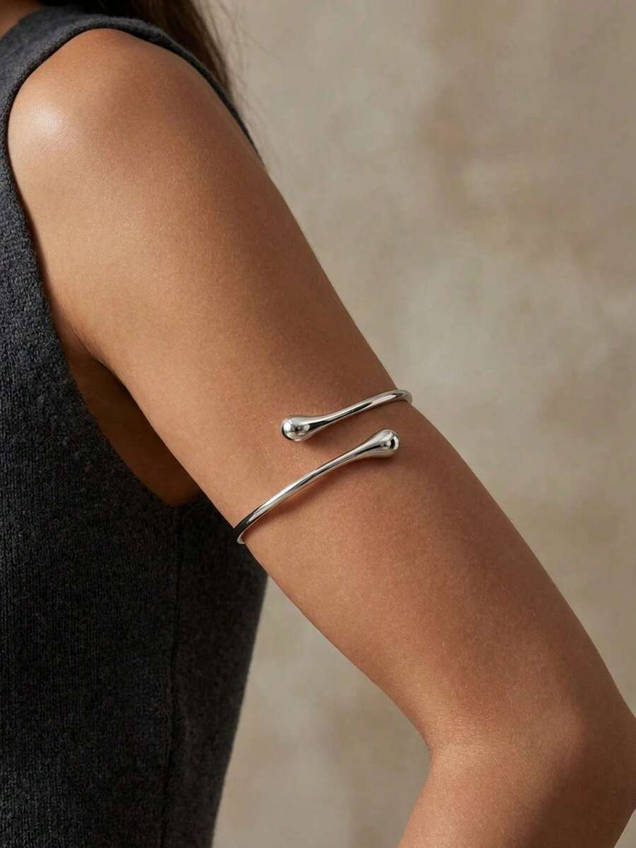 Brazalete tipo brazalete de metal con diseño de lágrima ajustable, estilo europeo y americano para mujeres - Brazalete de lágrima de plata - Ver 1