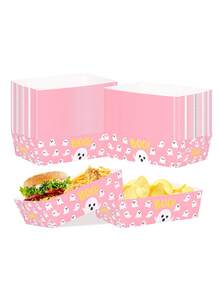 20pcs/40pcs/60pcs Halloween Pink Ghost Paper Food Tray, Pink "Boo" Ghost Pattern Disposable Paper Boat Trays Snack Serving Containers For Halloween Parties, Birthdays, And Day Of The Dead Celebrations - Multicolor - View 6