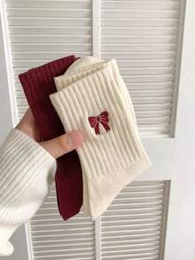 5 Pairs New Angola Red Socks, Breathable Moisture-Wicking Crew Socks, Unisex, Suitable For Christmas, Fall - Multicolor - View 5