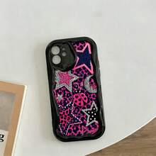 Niche Hot Girl Pink & Black Leopard Print Patchwork Star Glitter Phone Case Compatible With IPhone 17 Pro Max/16/15 Pro/14 Plus/13 Mini/12 Pro Max/11 Pro Galaxy S26 Ultra S25 S24 FE S23 Ultra A56 5G A55 A54 A36 A35 A26 A17 A16 A14 Sweet & Cool Protective Cover - Multicolor - View 10