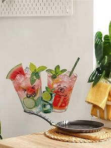 1pc Cartoon Expression Mint Lime Watermelon Iced Drink Wall Decor Sticker, Removable Room Decoration Wall Decal For Bedroom, Living Room, Kitchen - 1PC - View 5