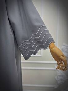 Bata gris para mujer con chaqueta bordada a rayas y pañuelo de cabeza, primavera - Gris - Ver 10