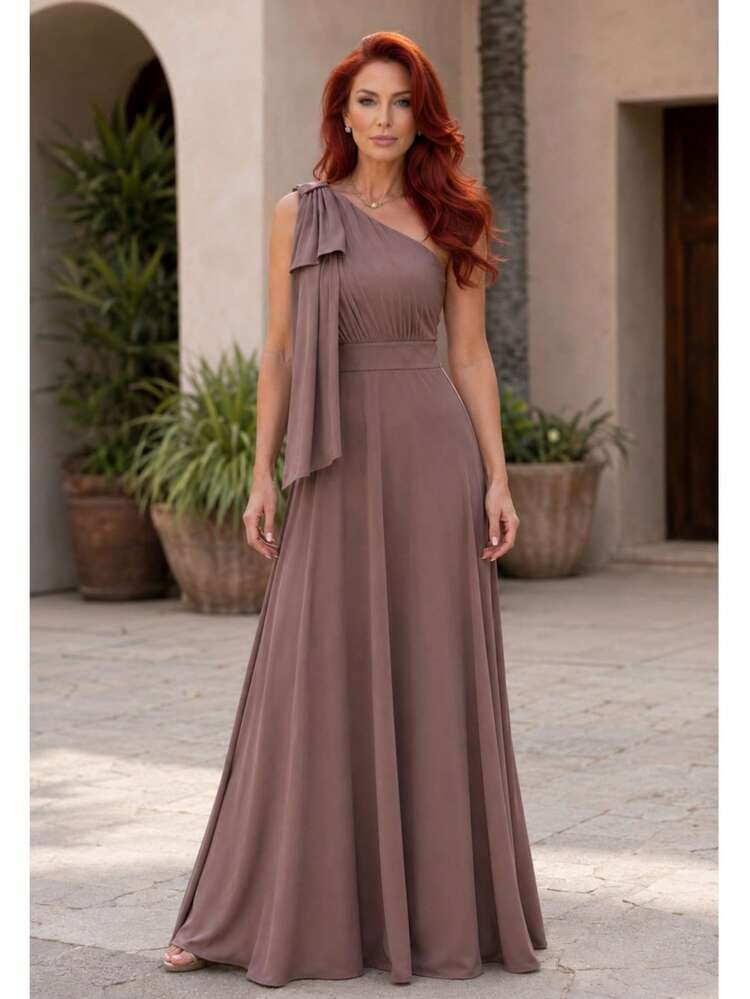 Long Dress For Bridesmaid Wedding Graduation Light Party - Mocha Brown - View 1