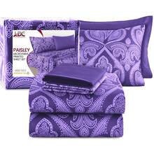 Lux Decor 6-Piece Paisley Bed Sheets High GSM Brushed Microfiber Sheets - Elevate Your Sleep Experience With 16-Inch-Deep Pocket Bedding Sheets & Pillowcases- Back To School- Graduation Gift- All Sizes Available- Winter Vibes, Christmas Decor, - 薰衣草 - 查看 1