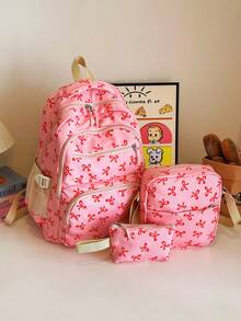 Korean Ins Style Floral Lace Backpack Set, Fresh Student School Bag Combination, Cute Casual 3-Piece Daily Backpack Set - Multicolor - View 18