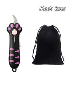 2pcs/Set Multifunctional Pocket Knife And Bag, Cute Cat Paw Retractable Curved Blade Non-Slip Handle Mini Portable Box Opener With Lanyard Hole, Home Daily Express Package Craft Cutting Portable Tool, Suitable For Students, Office Workers, Cute Gift Lovers - A - View 10