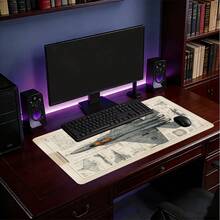 1pc Extra Large Vintage Fighter Jet Engineering Blueprint Pattern Mouse Pad, Soft Fabric Keyboard Mat With Non-Slip Rubber Base And Stitched Edges. Industrial Style Aircraft Blueprint Hand-Drawn Aesthetic, Suitable For Gaming, Home Office And Study Scenes. - View 7