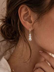 ORSA JEWELS 1 Pair 925 Sterling Silver 14K Gold Round Cut Moissanite Pendant Earrings, Sparkling Jewelry, Suitable For Women, Men, Birthday, Party, Anniversary And Banquet Gifts - MOE36 - View 5