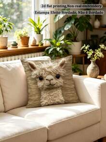 1pc Cute Alpaca Portrait Animal Pattern Throw Pillow Cover, Suitable For Rustic Style Living Room Sofa And Home Decor (Pillow Insert Not Included) - Multicolor - View 7