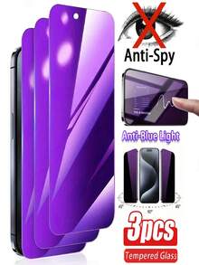 3 Packs Anti-Blue Privacy Tempered Glass Compatible Compatible With Iphone 17 Pro Max/16 Pro/16e/15 Pro Max/16/15/14/13/12/11/Mini/Plus/XR/X/XS Max Dynamic Island Compatible Anti-Spy Screen Protector Anti-Peeping Film Easy Installation - 3Pcs - View 25