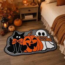 1pc Halloween Black Cat Pumpkin Alien Shaped Doormat, Soft Cute Black Cat, Quirky Pumpkin And Adorable Ghost Combination Design, Instantly Creating Halloween Atmosphere, Perfect For Fun Holiday Entryway Corner. Suitable For Decorative Rug, Bedroom Decor, Small Rug, Carpet, Home Decor, Living Room Rug, Living Room Small Rug, Bedroom Rug, Living Room Home Decor, Outdoor Rug, Washable Rug - Multicolor - View 6