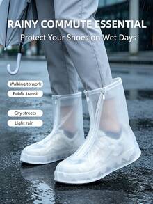 2pcs Reusable Waterproof Shoe Covers With Zipper, Unisex Rain Shoe Protectors, Non-Slip Outdoor Foot Covers, Portable Rain Boots, Blocks Rain And Mud, Suitable For Hiking, Cycling, Walking, Travel And Daily Commute - A - View 3