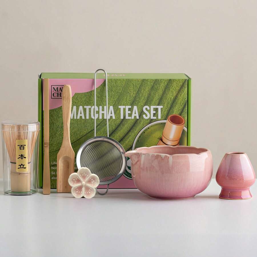 1件/7件日式窯燒抹茶茶具組,包含抹茶碗、抹茶刷、抹茶杯、攪拌棒、茶匙、茶碗組,抹茶沖泡工具,甜點與飲品製作工具 - 彩色 - 查看 1