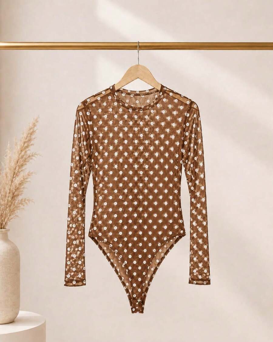 Women Bodysuits - 棕白色 - 查看 1