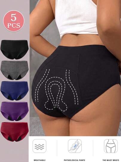 5 piezas de ropa interior para mujer de talla grande, bragas menstruales de cintura media, suaves, lavables y reutilizables para protección del ciclo posparto