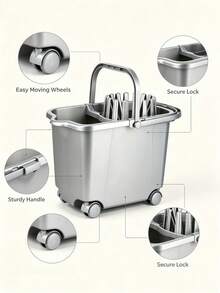 15L Plastic Mop Bucket, Rectangular Mop Tub With Built-In Wringer, Stackable To Save Space, Equipped With 4 Rolling Casters, Random Color Delivery, Portable Household Water Container, Perfect For Daily Mopping In Apartments And Bathrooms. - A - View 7