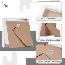 8x8 Shadow Box Picture Frame 3-Pack Wood 3D Picture Frame With Glass Cover Display Medals, Wedding Memories, Tickets, And Photos, White - A - View 3
