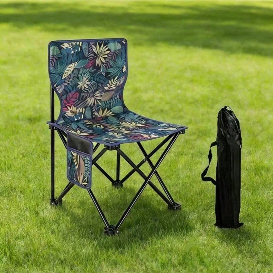 1pc Portable Outdoor Camping Folding Chair: Steel Frame, Suitable For Adults, Perfect For Camping, Picnic And Fishing, Ultra-Lightweight Outdoor Camping Chair, Maple Leaf Design With Side Phone Pocket, Random Color - Multicolor - View 1