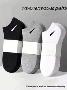 1/5/9/10/15/20/30 Pairs Unisex Socks, Sports Socks, White/Black/Grey Short Socks, Comfortable Diagonal Striped Ankle Socks, Moisture-Wicking And Breathable, Classic Multi-Functional Solid Color Minimalist Fashion Socks, Couple Boat Socks, Suitable For Daily Casual Wear - Multicolor - View 17