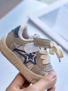 Star Pattern Toddler Sports Shoes, Anti-Collision Toe Cap, Non-Slip Hook And Loop Casual Walking Shoes For Kids - Beige - View 7