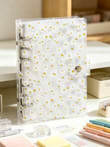 1pc A6 Transparent Loose-Leaf Binder, Daisy Snap Button Transparent File Bag, PVC File Protection Bag, Scrapbook Kit, Minimalist Essentials And Folders And File Bags, Office Document Storage Supplies, Photo Card Storage, Scrapbook, Receipt Storage, Notebook Cover, Back To School Supplies, Office Supplies, Library Supplies, Study Supplies, DIY Manual, Sticker Collection, Party Gifts - Daisy - View 2