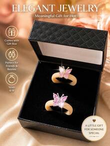 2Pcs Pink Butterfly Cubic Zirconia Silicone Ring Set With Gift Box US Size 6-9 BFF Friendship Matching Rings - Silicone Ring Gift Box - View 25