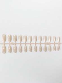 Instant Style Upgrade! 24pcs Short Oval Nude Crystal Cat Eye Nail Stickers Set, Acrylic Material, Includes 1pc Jelly Glue And 1pc Nail File - 彩色 - 查看 7