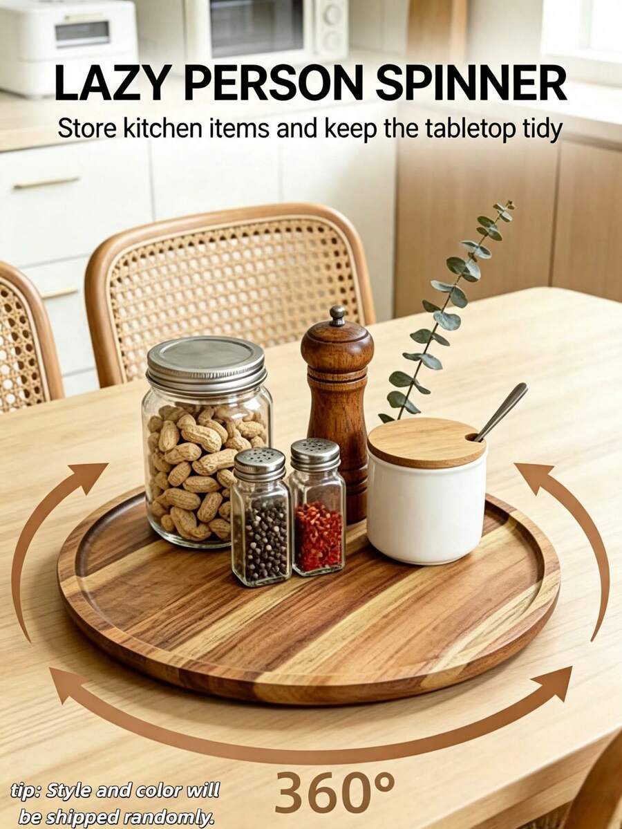 1pc Camel Color Natural Solid Wood Round Multi-Size Rotating Slouchy Susan Tray, Coffee Tea Spice Storage, Refrigerator Organizer, Kitchen Tableware Display, Steak Sushi Board, Summer Holiday BBQ Picnic Graduation, Back To School Essential, Random Color