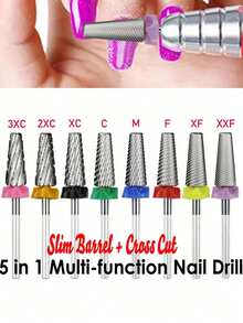 Mata Bor Kuku 5-in-1, Tangkai 3/32" Mata Bor Tapered Karbida Tungsten untuk Penghapusan Cepat Kuku Akrilik, Gel Keras, dan Kutikula, Mata Bor Kikir Kuku Elektrik Profesional untuk Mesin Bor Kuku - MultiWarna - View 2
