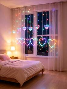 1 Peça Luz de Cortina em Forma de Coração com LED, Luzes de Fio em Forma de Coração de Fada, Lâmpada Suspensa de Atmosfera Romântica, Adequada para Quarto, Sala de Estar, Feriados, Festas e Decoração do Dia dos Namorados, Decoração de Feriados, Iluminação Romântica, Iluminação Onírica, Estrutura de Plástico, Design Leve, Decoração Suspensa, Iluminação de Atmosfera, Presente Romântico, Decoração de Festa - Cortina luminosa em formato de coração - Visão 8