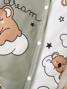 Cute Cartoon Koala Print Baby Boy Footed Jumpsuit + Hat + Bib + Gloves - Green - View 8