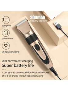 HIENA Wireless Electric Hair Clipper, USB Rechargeable, Trimmer With Battery Indicator, Adjustable Length, Complete Set, Pink And Gold - Gold - View 3