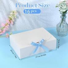 16pcs White Gift Boxes With Blue Ribbon, 7.8x10.6x3.5 Inch Foldable Bridal Party Favor Boxes, Suitable For Bridesmaid Invitation, Wedding, Birthday Gift, Baby Shower, Party, Valentine's Day Gift, Packaging, Birthday, DIY, Cosmetic Storage, Graduation Gift, Back To School Gift Packaging, Wedding Party Decoration - White and Blue Strap - View 10