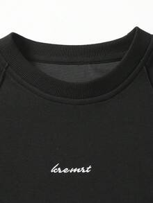 1pc Black Casual Men's Long Sleeve Sweatshirt, Men's Casual Top, Round Neck Ribbed Collar, Minimalist Casual Style, Machine Washable, Suitable For Work Commute, Campus Commute, Home Leisure, Sports Exercise, Short Trips, Daily Men's Outfit - Black - View 8