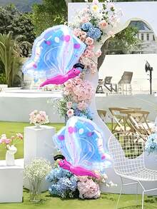 1/2pcs Colorful Butterfly Aluminum Foil Balloons, Suitable For Birthday Party, Anniversary, Wedding, Baby Shower, Garden Yard Events And Home Decor - Multicolor - View 3