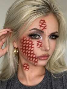 Halloween Realistic Fish Scale Pattern Halloween Cosplay Makeup DIY Party Gift Music Festival Tattoo Sticker Face Shoulder Neck Back Waterproof Tattoo Sticker 1pc/Pack - Multicolor - View 3