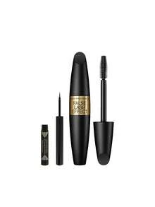 Max Factor [حزمة] آيلاينر سائل مطفي مقاوم للماء Masterpiece 02 فحم 1.7 مل + ماسكارا تأثير الرموش الاصطناعية 01 أسود 13 مل - 02 فحمي + 01 أسود - مشاهدة 1
