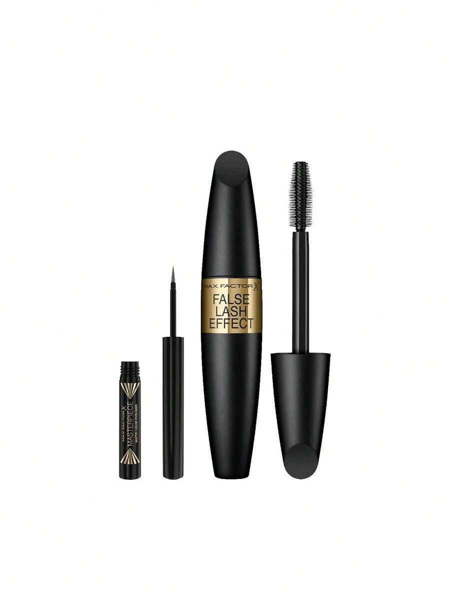 Max Factor [حزمة] آيلاينر سائل مطفي مقاوم للماء Masterpiece 02 فحم 1.7 مل + ماسكارا تأثير الرموش الاصطناعية 01 أسود 13 مل - 02 فحمي + 01 أسود - مشاهدة 1