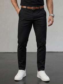 DAZY Summer Lightweight Cargo Pants, Men's Solid Color Commuter Casual Straight Leg Long Pants, Belt Not Included - Black - View 7