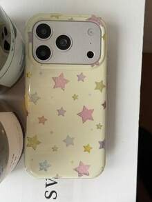 Colorful Star Pattern Double Layer Phone Case Compatible With Apple 17 Pro Max, 16 Pro New Model, 17, 15 Pro, 14, 13, 18 Pro Max, Full Coverage Protective Shell For Women, Niche High Aesthetic Design - Yellow - View 7