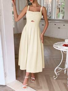 Women's Summer Textured Spaghetti Strap Dress - Apricot - View 5
