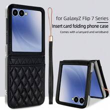 VIETAO 人造皮革手機殼，附手腕掛繩與卡槽，適用於 Galaxy Z Flip 8 7 6 5 4 Flip8 保護殼 - 黑色 - 查看 2