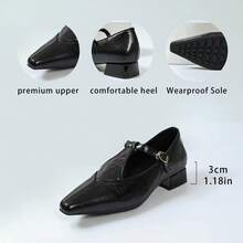 Fashion Pointed Toe Chunky Heel Women's High Heel Pumps, All-Season Versatile Buckle Low Heel Shoes - Black - View 4
