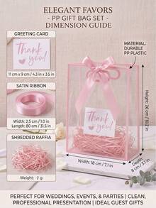 1/3/10pcs Set - Transparent Gift Bags With Pink Edges, Satin Bows And Raffia, Reusable Clear PP Tote Bags, Perfect For Weddings, Bridal Showers, Birthday Gift Wrapping, Baby Showers And Elegant Gift Packaging. - Pink - View 3