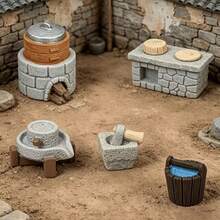 5pcs Mini Country Kitchen Resin Figurines, Stove, Oven, Stone Mill, Water Well, Water Bucket Miniature Decor, Suitable For Fairy Garden Micro Landscape DIY Decoration - Miniature Ornament - View 3