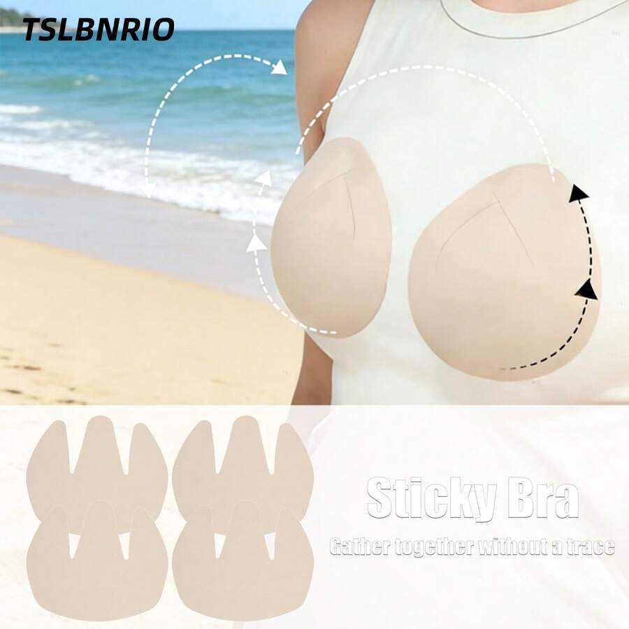 2/4pcs Nude Cross Bandage Elastic Fabric Invisible Seamless Breast Lift Tape, Push-Up Anti-Sagging Lifting Breast Tape, Reusable Non-Slip For Backless Dresses, Wedding Parties And Summer Outfits - Multicolor - View 1