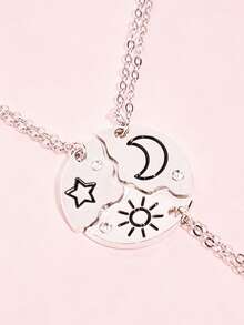 3pcs/Set Children's Jewelry Sun Moon Star Matching Necklace Silver Rhinestone Best Friend Friendship Gift - one-size - View 6